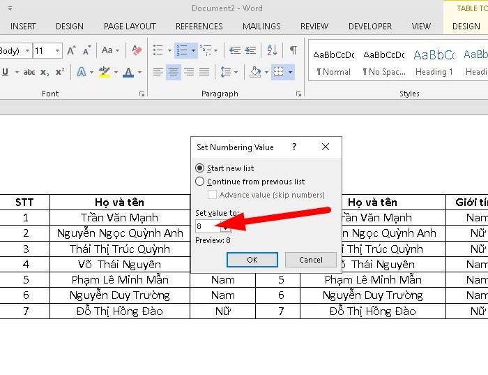 Cách đánh số thứ tự nối tiếp ở hai cột khác nhau trong Word