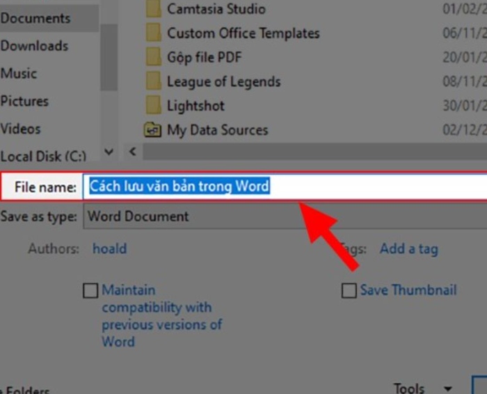 Cách lưu file word bằng lệnh Save As