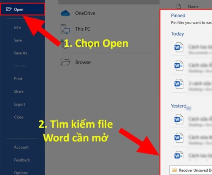 Cách mở file Word đã lưu bằng phím tắt