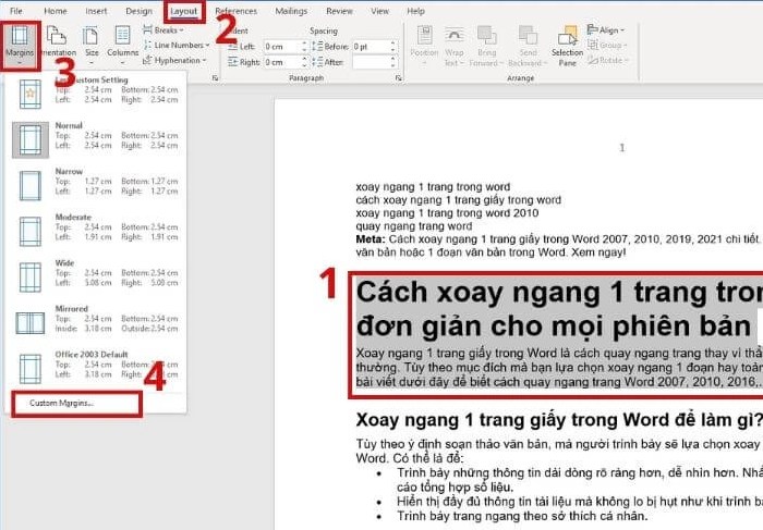 Cách xoay ngang 1 đoạn văn bản