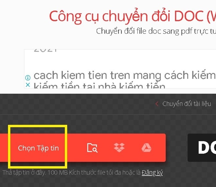 Chuyển đổi file Word sang PDF bằng trang Convertio