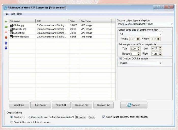 Chuyển file ảnh sang Word bằng phần mềm Ailt Image to Word RTF Converter