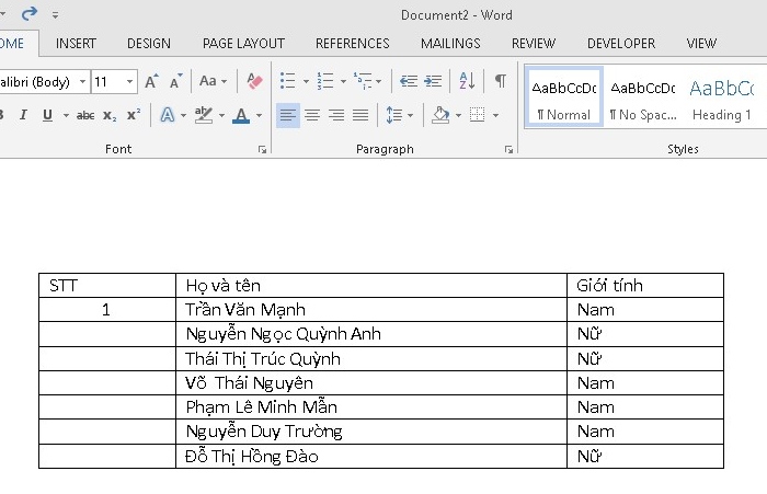 Đánh số thứ tự trong cùng một cột