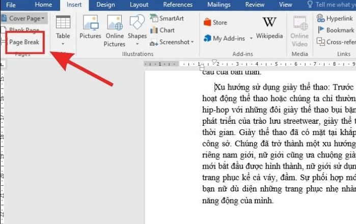 Sử dụng công cụ ngắt trang Pge Breaks trong Word