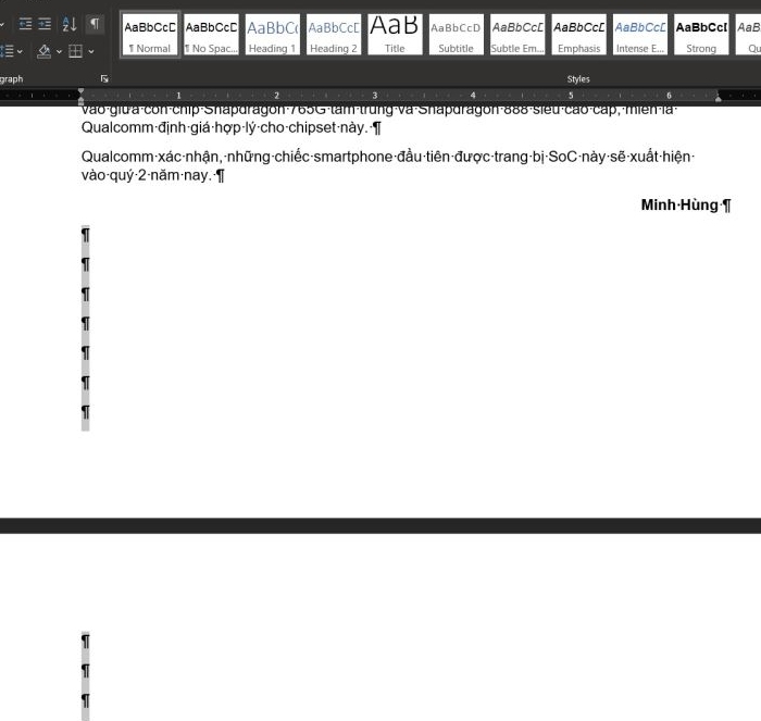 Xóa trang trong Word bằng công cụ Paragraph