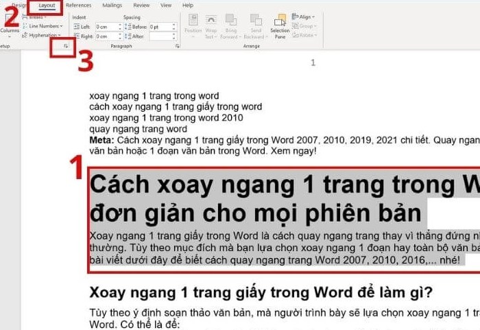 Xoay ngang 1 đoạn văn bản