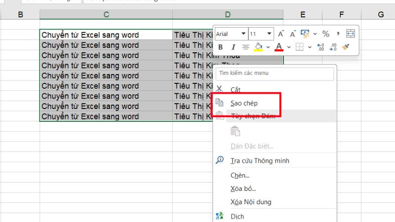 cách chuyển từ excel sang word sao chép