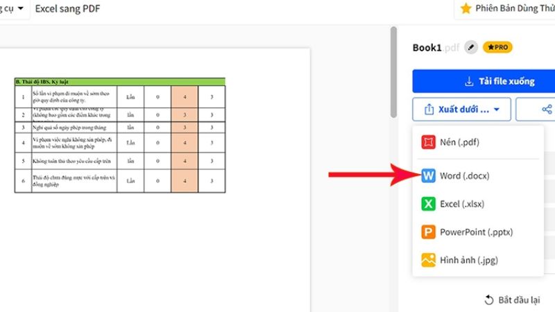 dán dữ liệu excel sang word